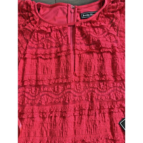 Jessica Howard Women's Flutter sleeves Lace A-Line Dress casual formal Red 14 - Picture 8 of 12